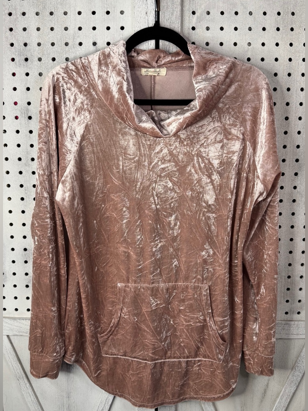 Ultra Flirt Blush Pink Crushed Velvet Hoodie Y2K Lounge Coquette Size L - Picture 11 of 11